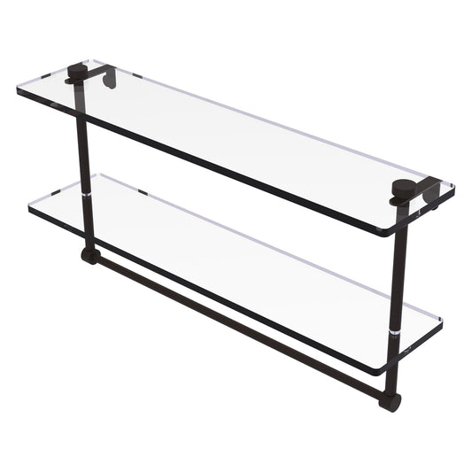 Allied Brass NS-2/22TB 22" x 5" Oil Rubbed Bronze Solid Brass Two-Tiered Glass Shelf With Integrated Towel Bar