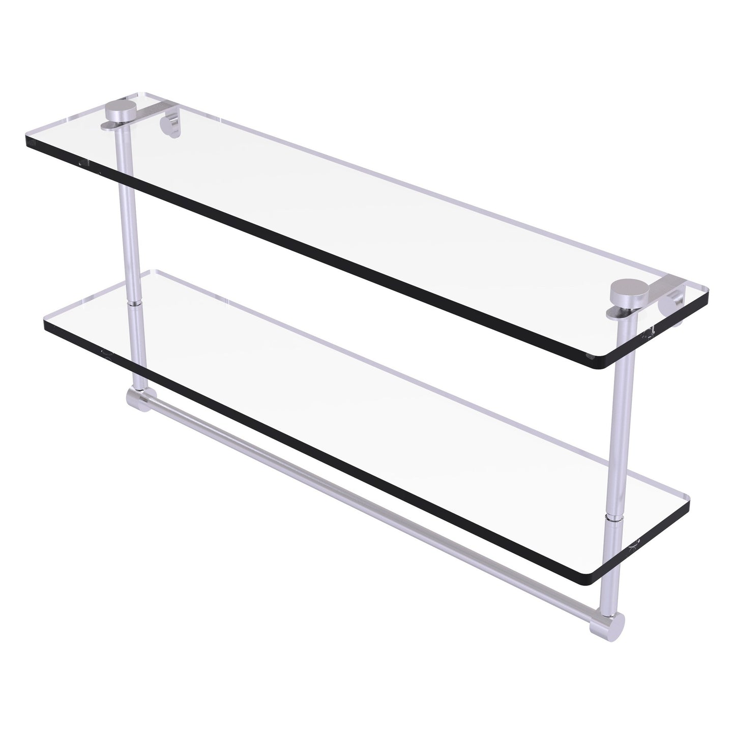 Allied Brass NS-2/22TB 22" x 5" Satin Chrome Solid Brass Two-Tiered Glass Shelf With Integrated Towel Bar