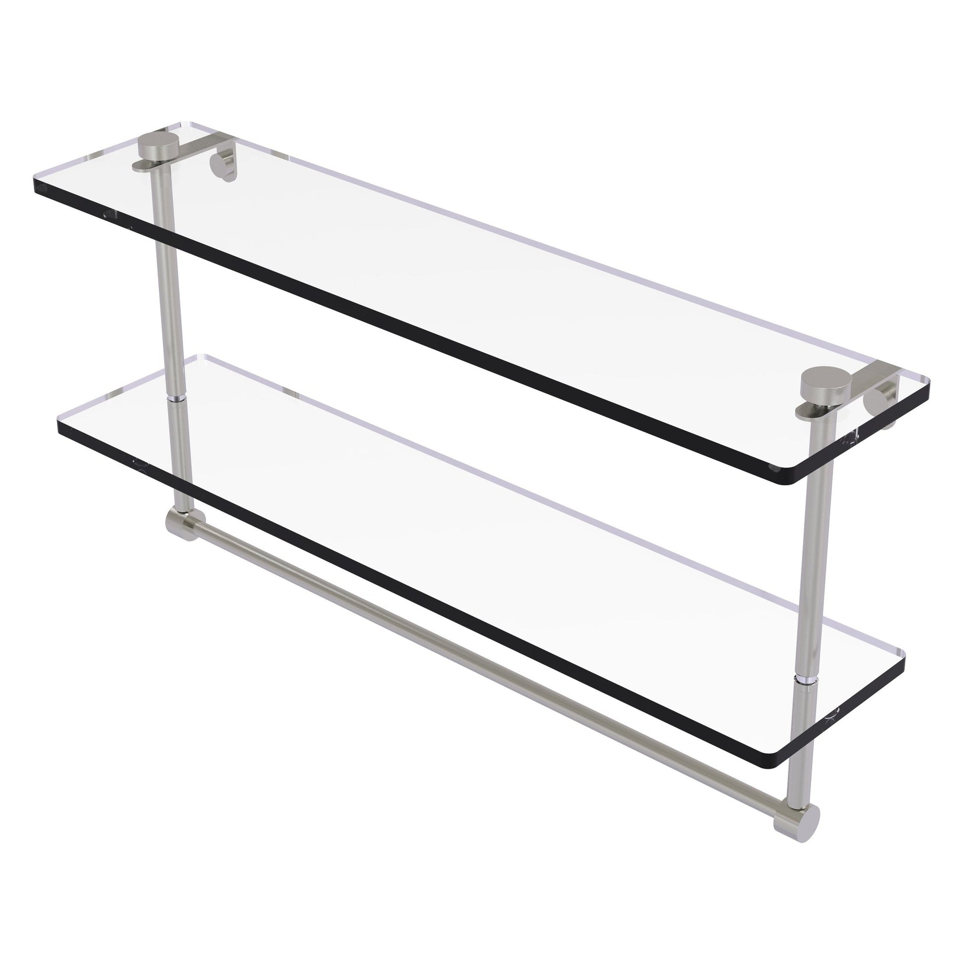 Allied Brass NS-2/22TB 22" x 5" Satin Nickel Solid Brass Two-Tiered Glass Shelf With Integrated Towel Bar