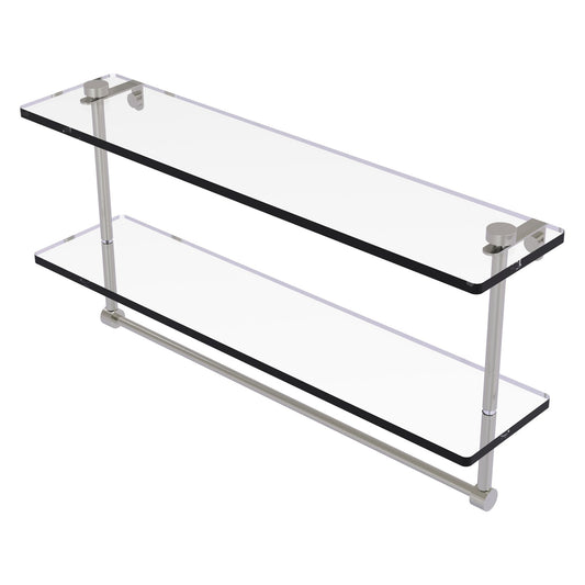 Allied Brass NS-2/22TB 22" x 5" Satin Nickel Solid Brass Two-Tiered Glass Shelf With Integrated Towel Bar