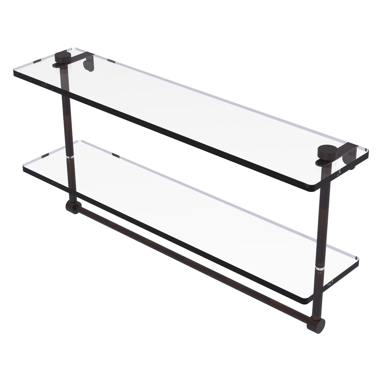 Allied Brass NS-2/22TB 22" x 5" Venetian Bronze Solid Brass Two-Tiered Glass Shelf With Integrated Towel Bar
