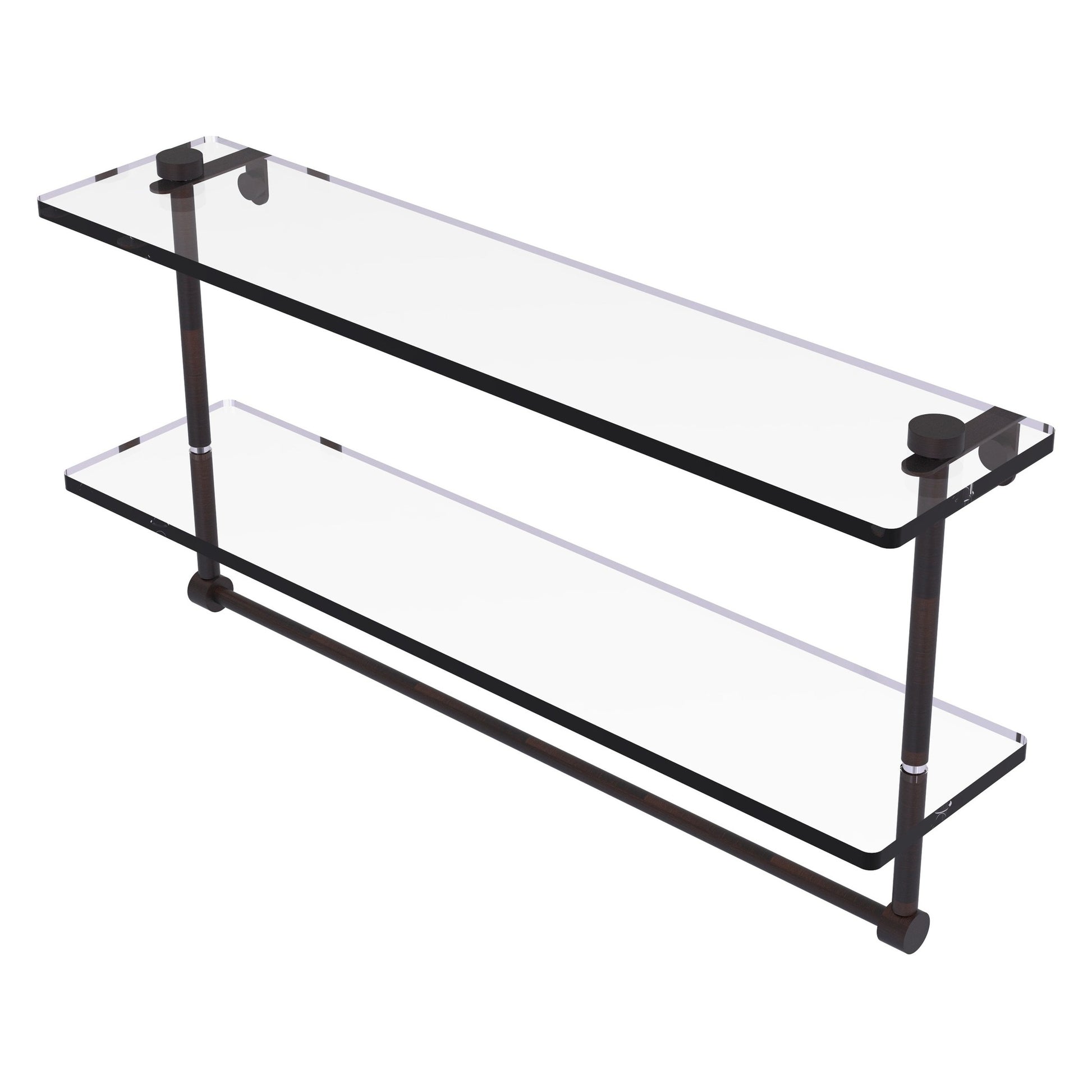 Allied Brass NS-2/22TB 22" x 5" Venetian Bronze Solid Brass Two-Tiered Glass Shelf With Integrated Towel Bar
