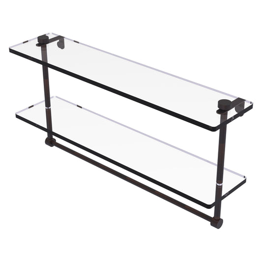 Allied Brass NS-2/22TB 22" x 5" Venetian Bronze Solid Brass Two-Tiered Glass Shelf With Integrated Towel Bar