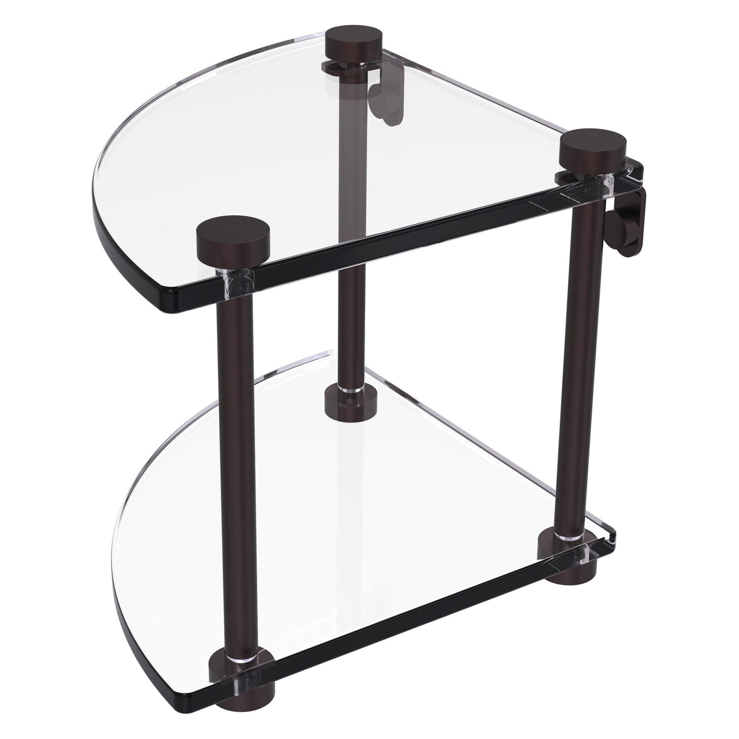 Allied Brass NS-3 8" x 8" Antique Bronze Solid Brass Two-Tiered Corner Glass Shelf