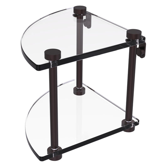 Allied Brass NS-3 8" x 8" Antique Bronze Solid Brass Two-Tiered Corner Glass Shelf