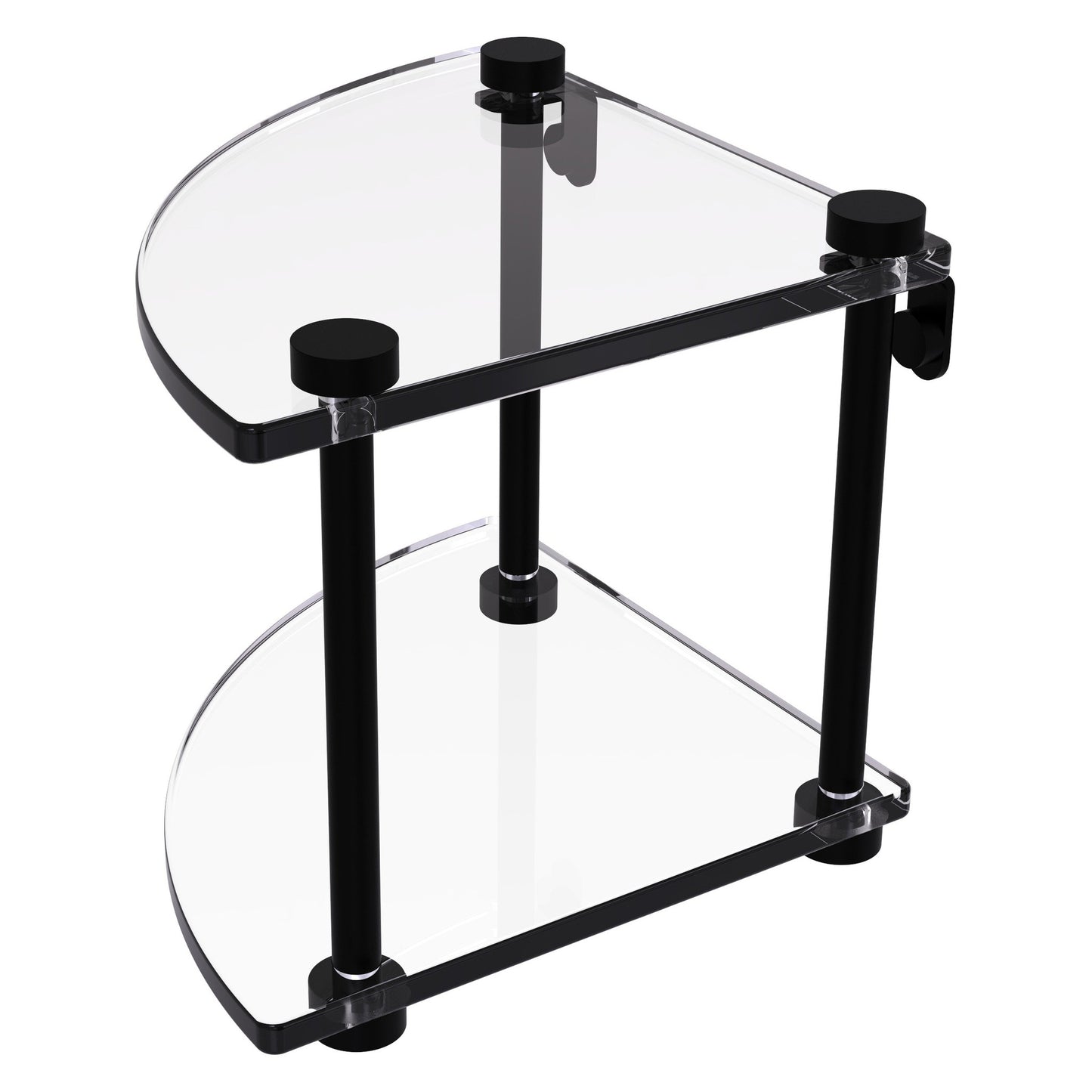 Allied Brass NS-3 8" x 8" Matte Black Solid Brass Two-Tiered Corner Glass Shelf