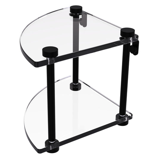 Allied Brass NS-3 8" x 8" Matte Black Solid Brass Two-Tiered Corner Glass Shelf