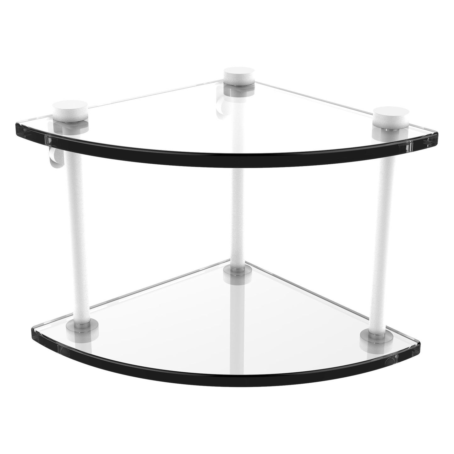 Allied Brass NS-3 8" x 8" Matte White Solid Brass Two-Tiered Corner Glass Shelf
