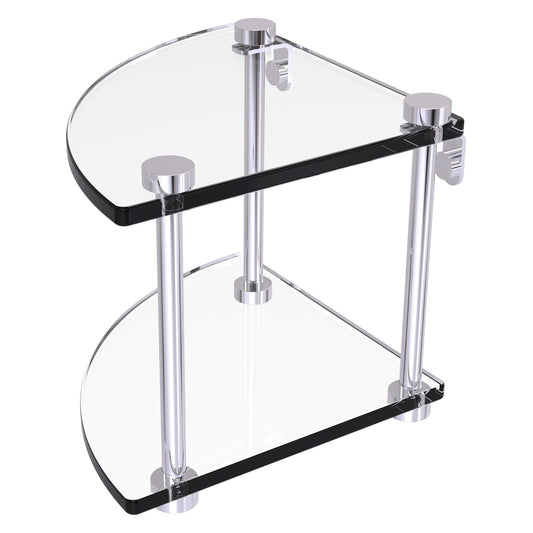 Allied Brass NS-3 8" x 8" Polished Chrome Solid Brass Two-Tiered Corner Glass Shelf