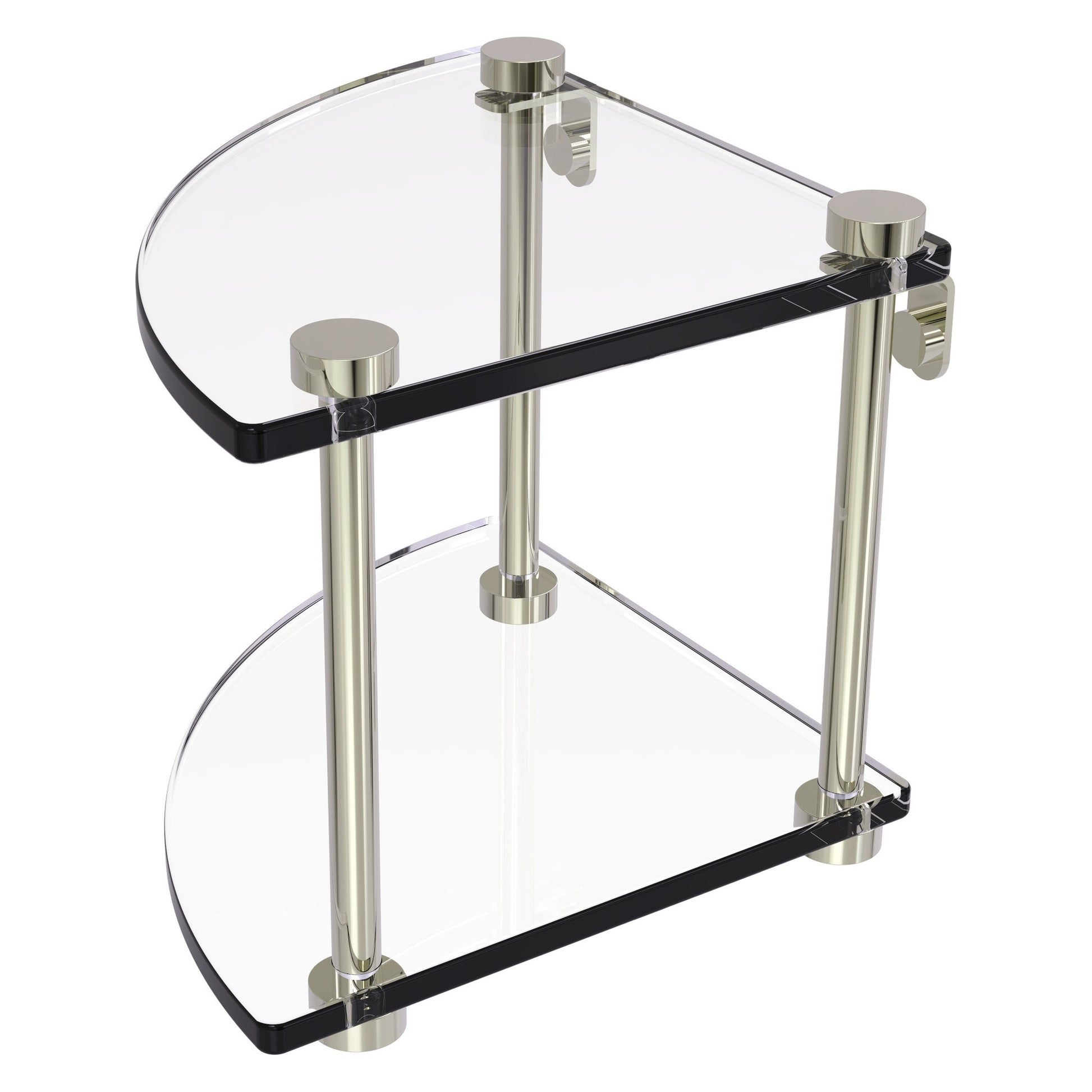 Allied Brass NS-3 8" x 8" Polished Nickel Solid Brass Two-Tiered Corner Glass Shelf