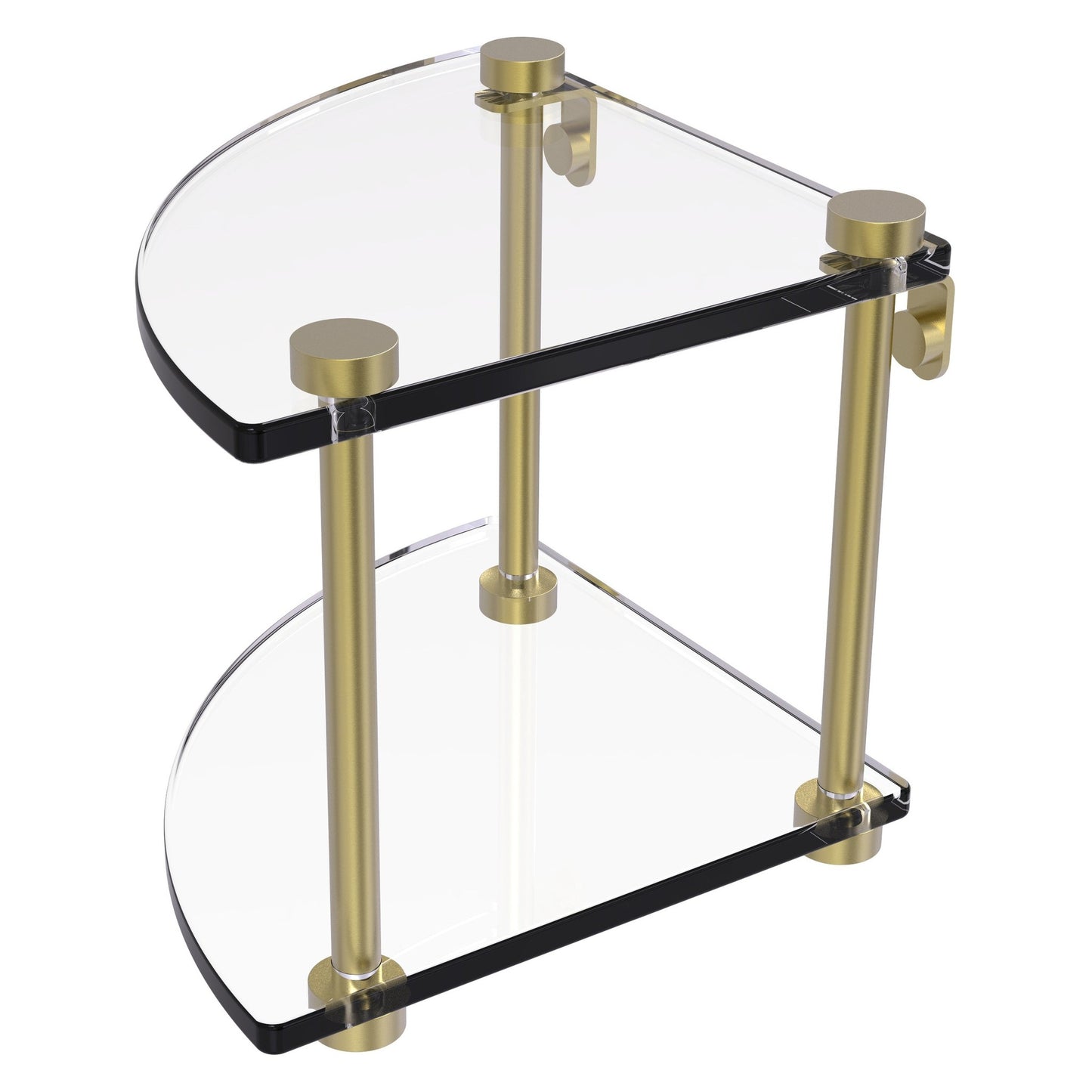 Allied Brass NS-3 8" x 8" Satin Brass Solid Brass Two-Tiered Corner Glass Shelf