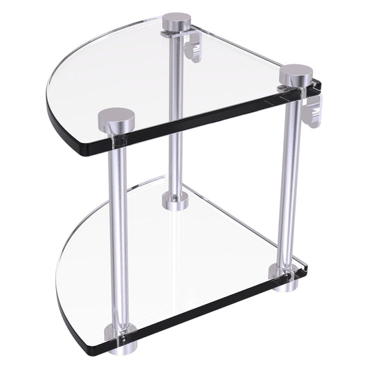 Allied Brass NS-3 8" x 8" Satin Chrome Solid Brass Two-Tiered Corner Glass Shelf