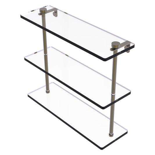 Allied Brass NS-5/16 16" x 5" Antique Brass Solid Brass Triple-Tiered Glass Shelf