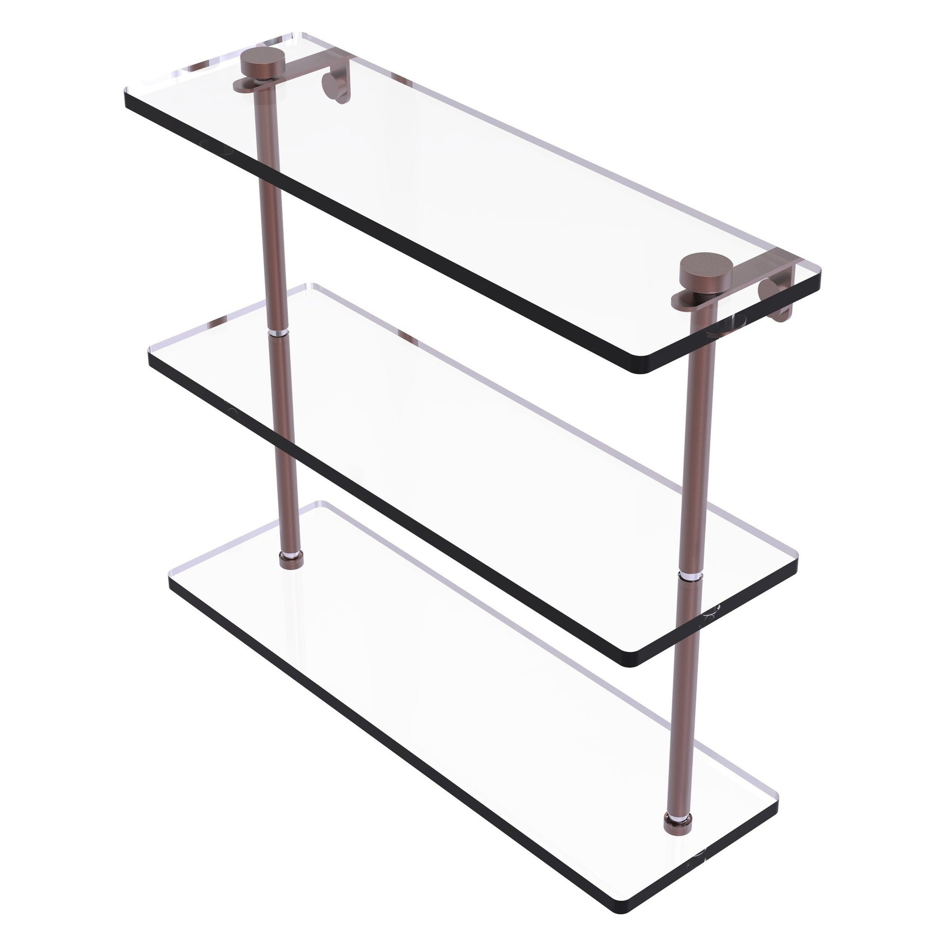 Allied Brass NS-5/16 16" x 5" Antique Copper Solid Brass Triple-Tiered Glass Shelf