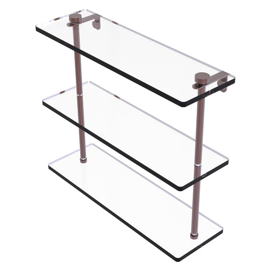 Allied Brass NS-5/16 16" x 5" Antique Copper Solid Brass Triple-Tiered Glass Shelf