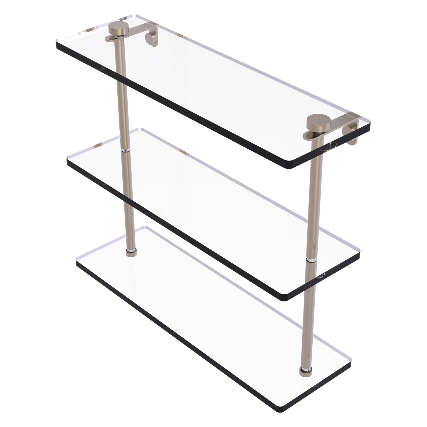 Allied Brass NS-5/16 16" x 5" Antique Pewter Solid Brass Triple-Tiered Glass Shelf