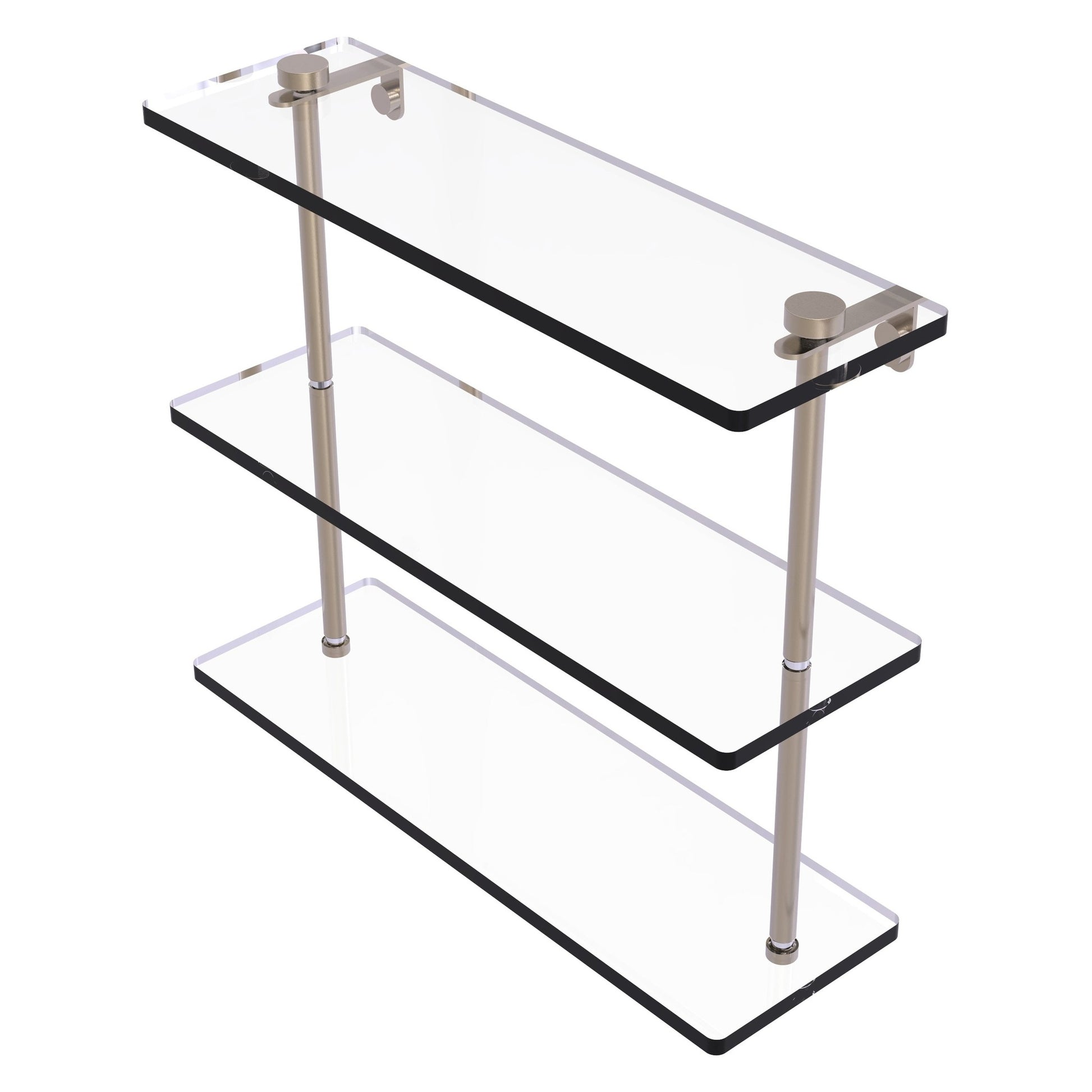Allied Brass NS-5/16 16" x 5" Antique Pewter Solid Brass Triple-Tiered Glass Shelf
