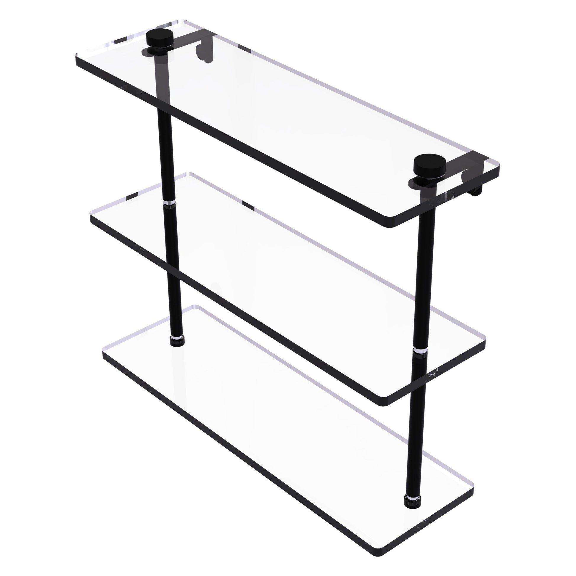 Allied Brass NS-5/16 16" x 5" Matte Black Solid Brass Triple-Tiered Glass Shelf