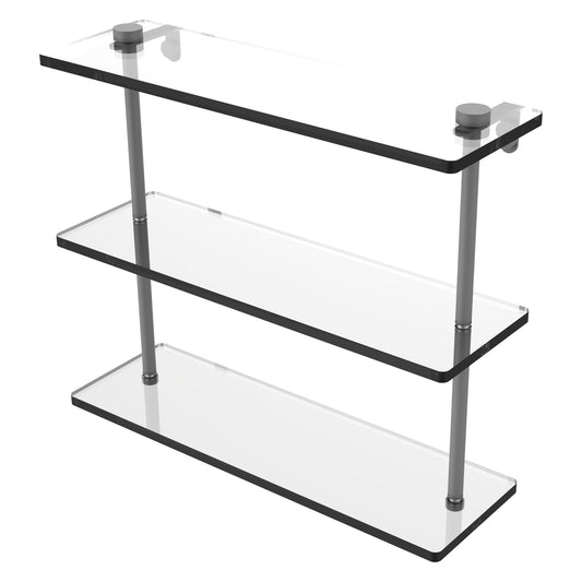 Allied Brass NS-5/16 16" x 5" Matte Gray Solid Brass Triple-Tiered Glass Shelf