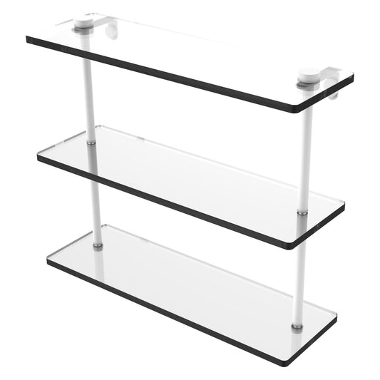 Allied Brass NS-5/16 16" x 5" Matte White Solid Brass Triple-Tiered Glass Shelf