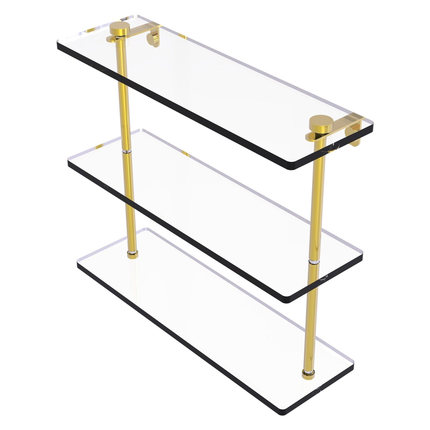 Allied Brass NS-5/16 16" x 5" Polished Brass Solid Brass Triple-Tiered Glass Shelf