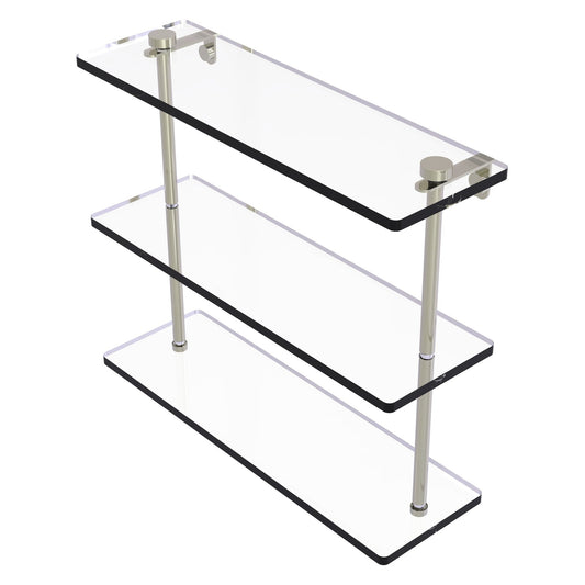 Allied Brass NS-5/16 16" x 5" Polished Nickel Solid Brass Triple-Tiered Glass Shelf