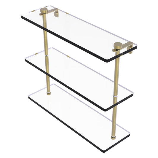 Allied Brass NS-5/16 16" x 5" Satin Brass Solid Brass Triple-Tiered Glass Shelf