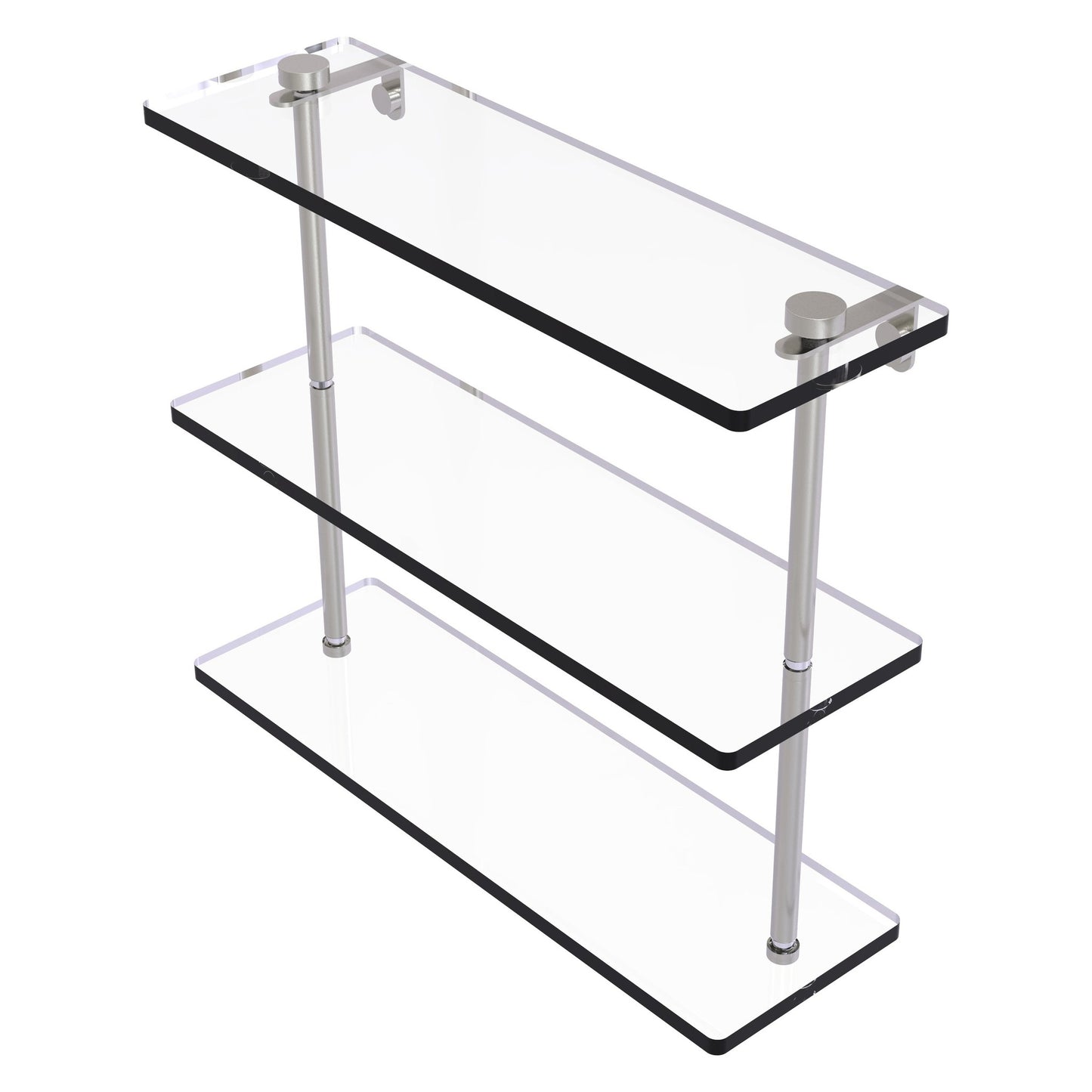 Allied Brass NS-5/16 16" x 5" Satin Nickel Solid Brass Triple-Tiered Glass Shelf