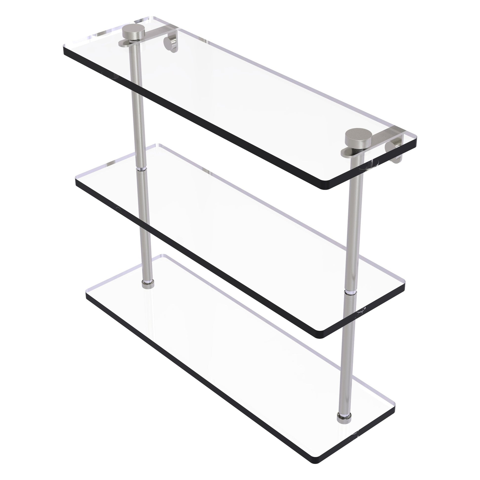 Allied Brass NS-5/16 16" x 5" Satin Nickel Solid Brass Triple-Tiered Glass Shelf