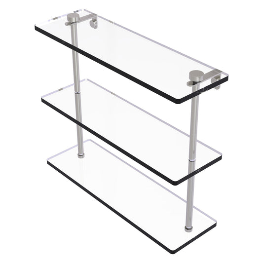 Allied Brass NS-5/16 16" x 5" Satin Nickel Solid Brass Triple-Tiered Glass Shelf