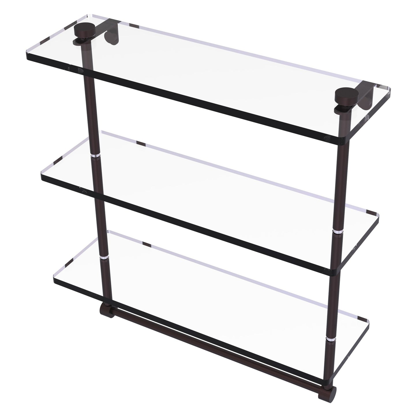Allied Brass NS-5/16TB 16" x 5" Antique Bronze Solid Brass Triple-Tiered Glass Shelf With Integrated Towel Bar