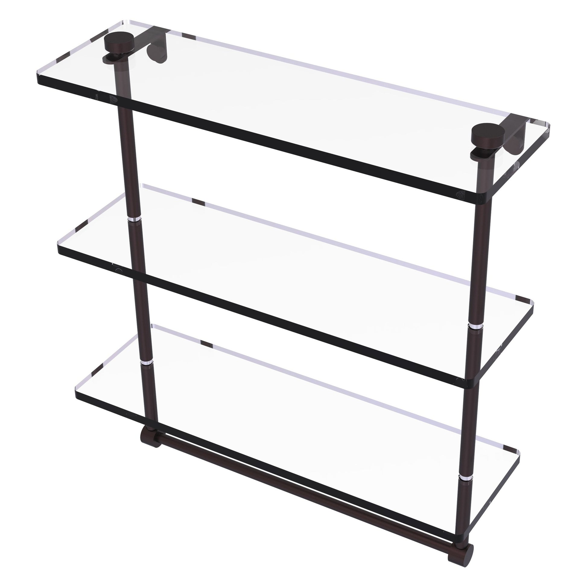 Allied Brass NS-5/16TB 16" x 5" Antique Bronze Solid Brass Triple-Tiered Glass Shelf With Integrated Towel Bar