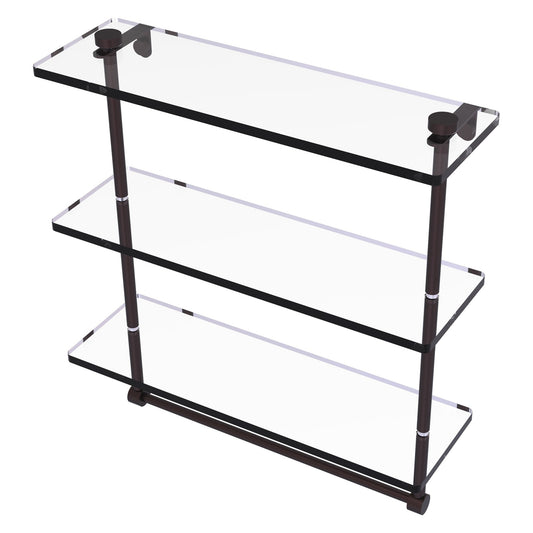 Allied Brass NS-5/16TB 16" x 5" Antique Bronze Solid Brass Triple-Tiered Glass Shelf With Integrated Towel Bar