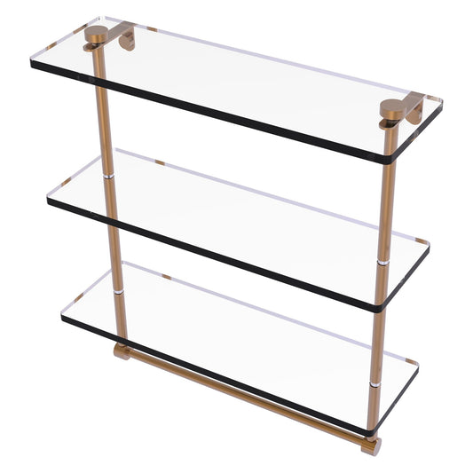 Allied Brass NS-5/16TB 16" x 5" Brushed Bronze Solid Brass Triple-Tiered Glass Shelf With Integrated Towel Bar