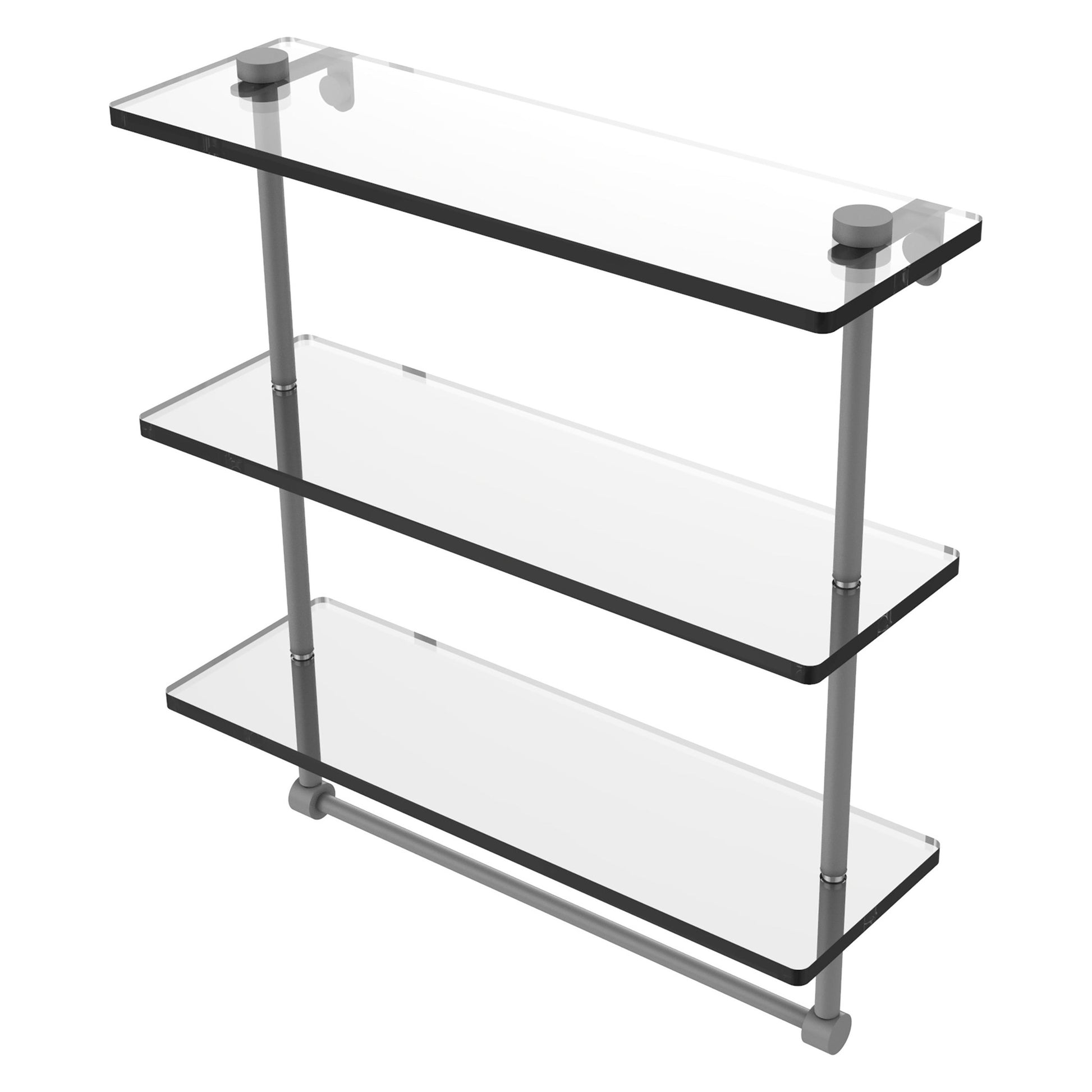 Allied Brass NS-5/16TB 16" x 5" Matte Gray Solid Brass Triple-Tiered Glass Shelf With Integrated Towel Bar