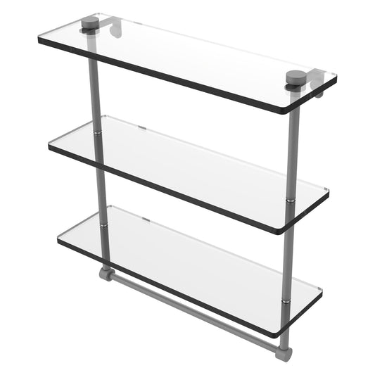 Allied Brass NS-5/16TB 16" x 5" Matte Gray Solid Brass Triple-Tiered Glass Shelf With Integrated Towel Bar