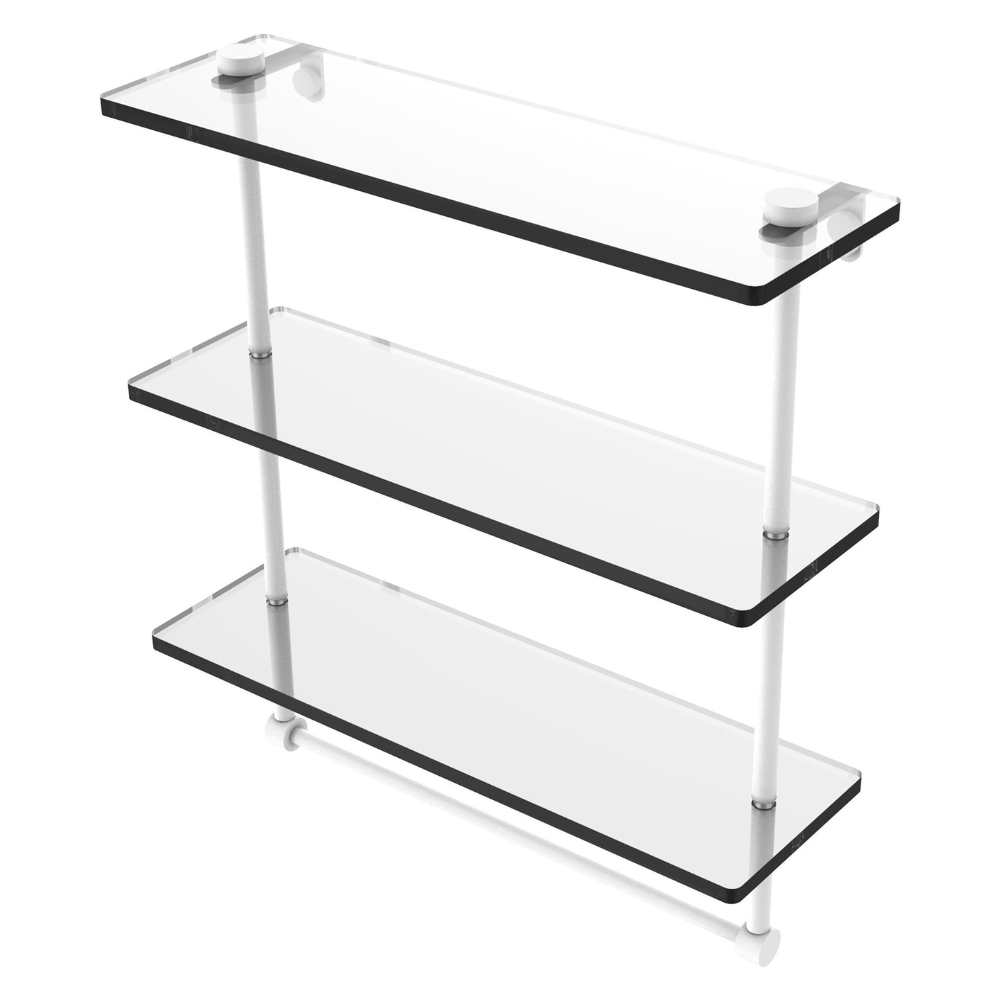 Allied Brass NS-5/16TB 16" x 5" Matte White Solid Brass Triple-Tiered Glass Shelf With Integrated Towel Bar