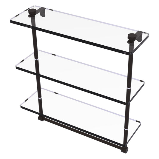 Allied Brass NS-5/16TB 16" x 5" Oil Rubbed Bronze Solid Brass Triple-Tiered Glass Shelf With Integrated Towel Bar