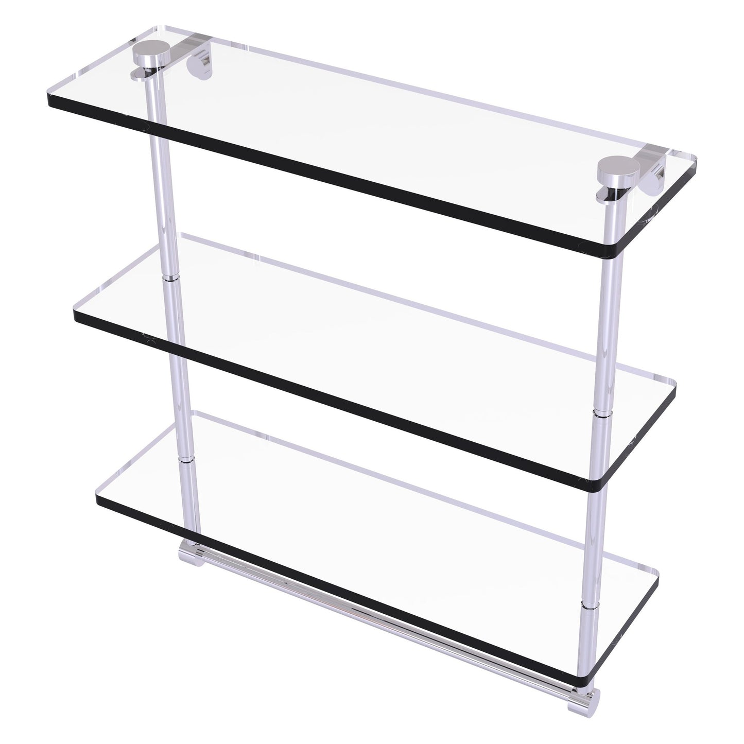 Allied Brass NS-5/16TB 16" x 5" Polished Chrome Solid Brass Triple-Tiered Glass Shelf With Integrated Towel Bar