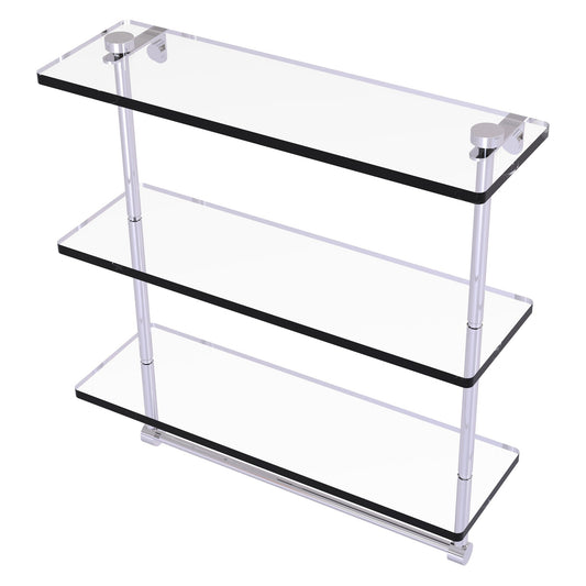 Allied Brass NS-5/16TB 16" x 5" Polished Chrome Solid Brass Triple-Tiered Glass Shelf With Integrated Towel Bar