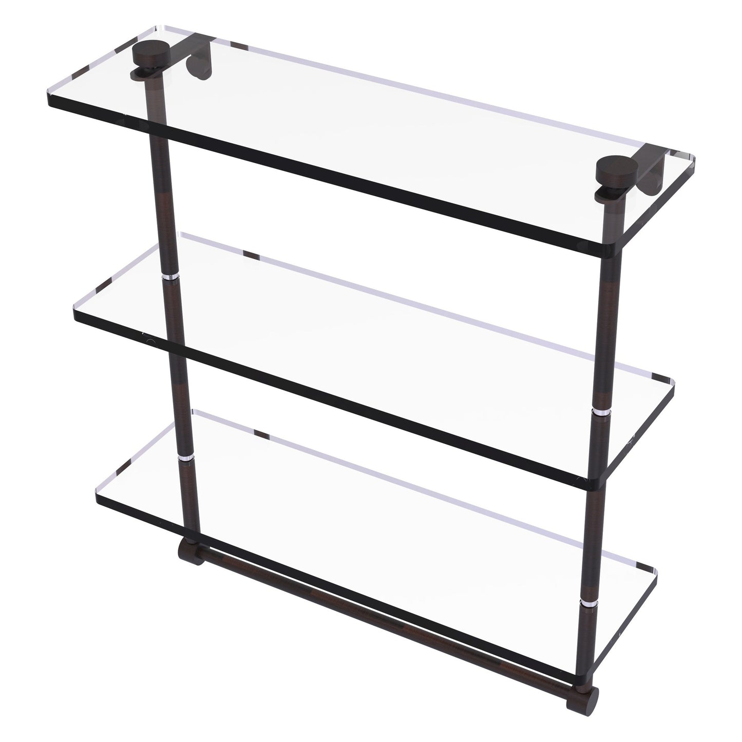 Allied Brass NS-5/16TB 16" x 5" Venetian Bronze Solid Brass Triple-Tiered Glass Shelf With Integrated Towel Bar