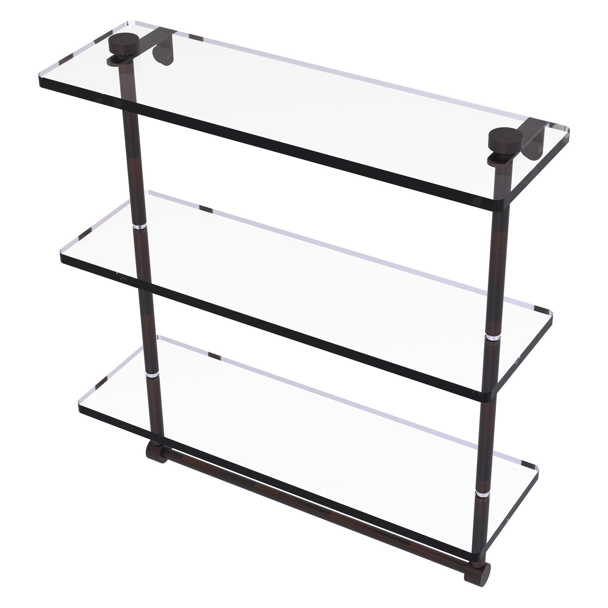 Allied Brass NS-5/16TB 16" x 5" Venetian Bronze Solid Brass Triple-Tiered Glass Shelf With Integrated Towel Bar