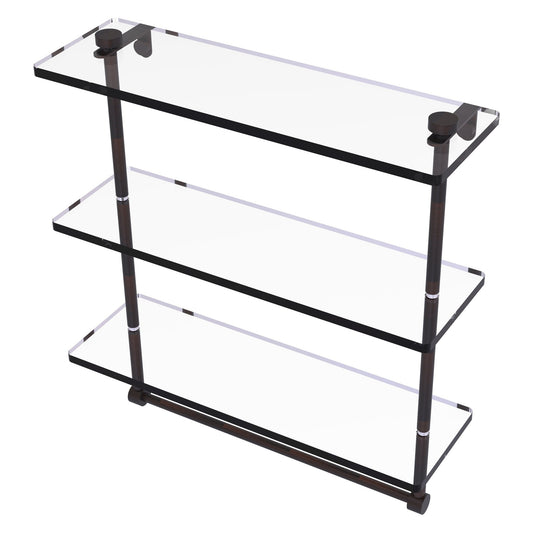 Allied Brass NS-5/16TB 16" x 5" Venetian Bronze Solid Brass Triple-Tiered Glass Shelf With Integrated Towel Bar