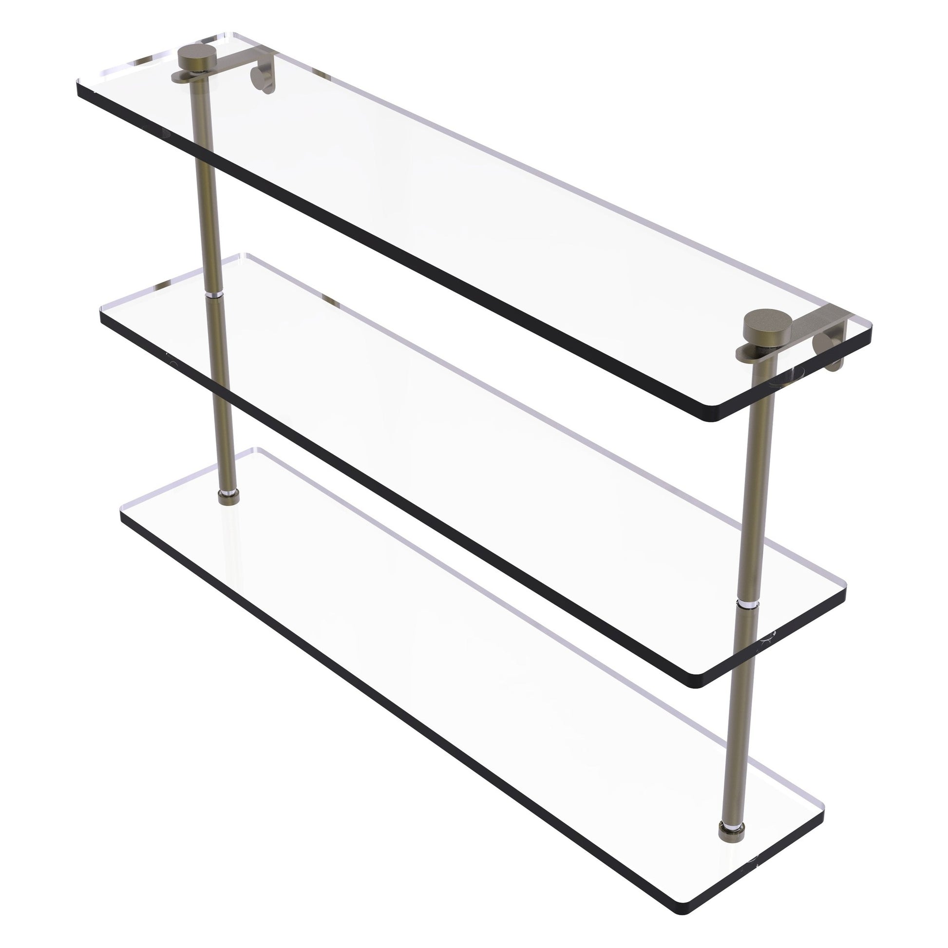 Allied Brass NS-5/22 22" x 5" Antique Brass Solid Brass Triple-Tiered Glass Shelf
