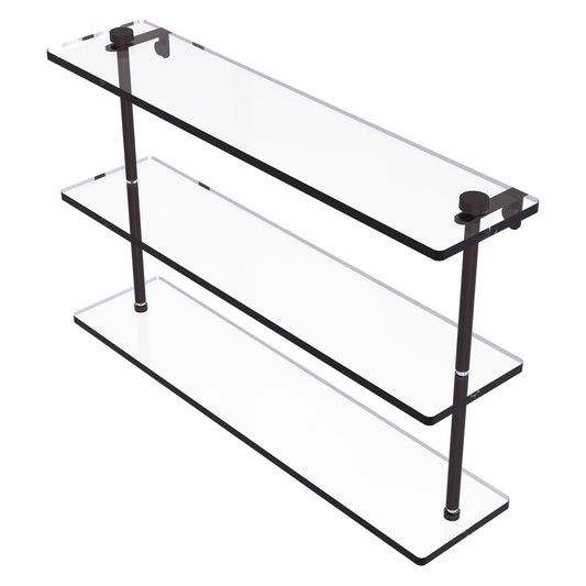 Allied Brass NS-5/22 22" x 5" Antique Bronze Solid Brass Triple-Tiered Glass Shelf