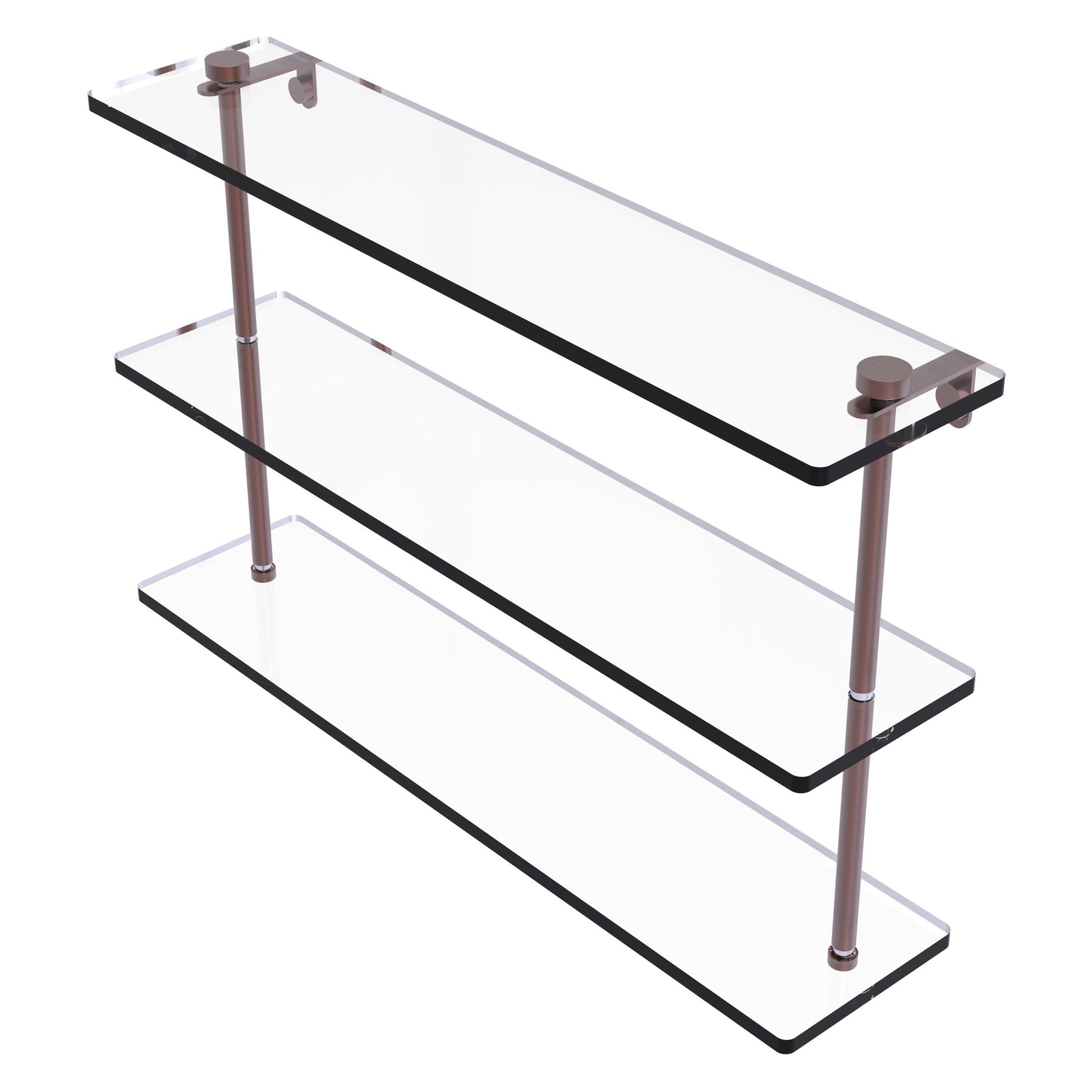 Allied Brass NS-5/22 22" x 5" Antique Copper Solid Brass Triple-Tiered Glass Shelf