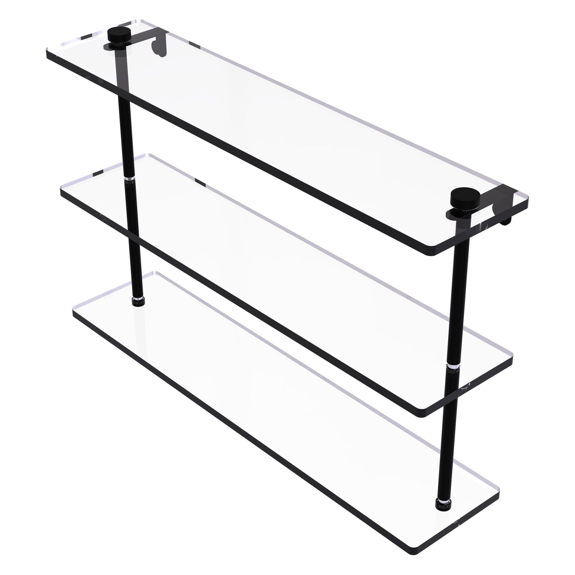 Allied Brass NS-5/22 22" x 5" Matte Black Solid Brass Triple-Tiered Glass Shelf