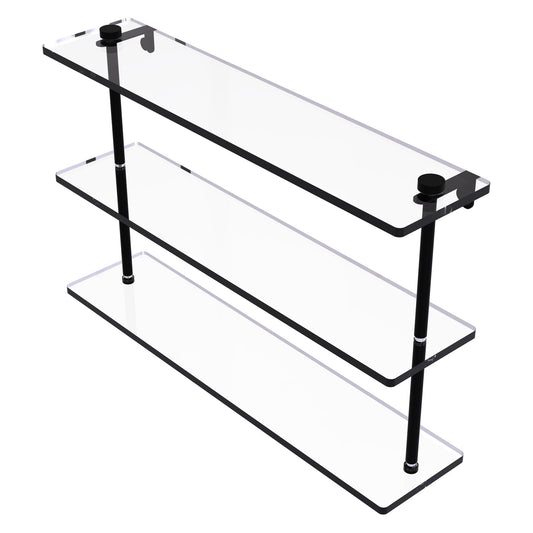 Allied Brass NS-5/22 22" x 5" Matte Black Solid Brass Triple-Tiered Glass Shelf