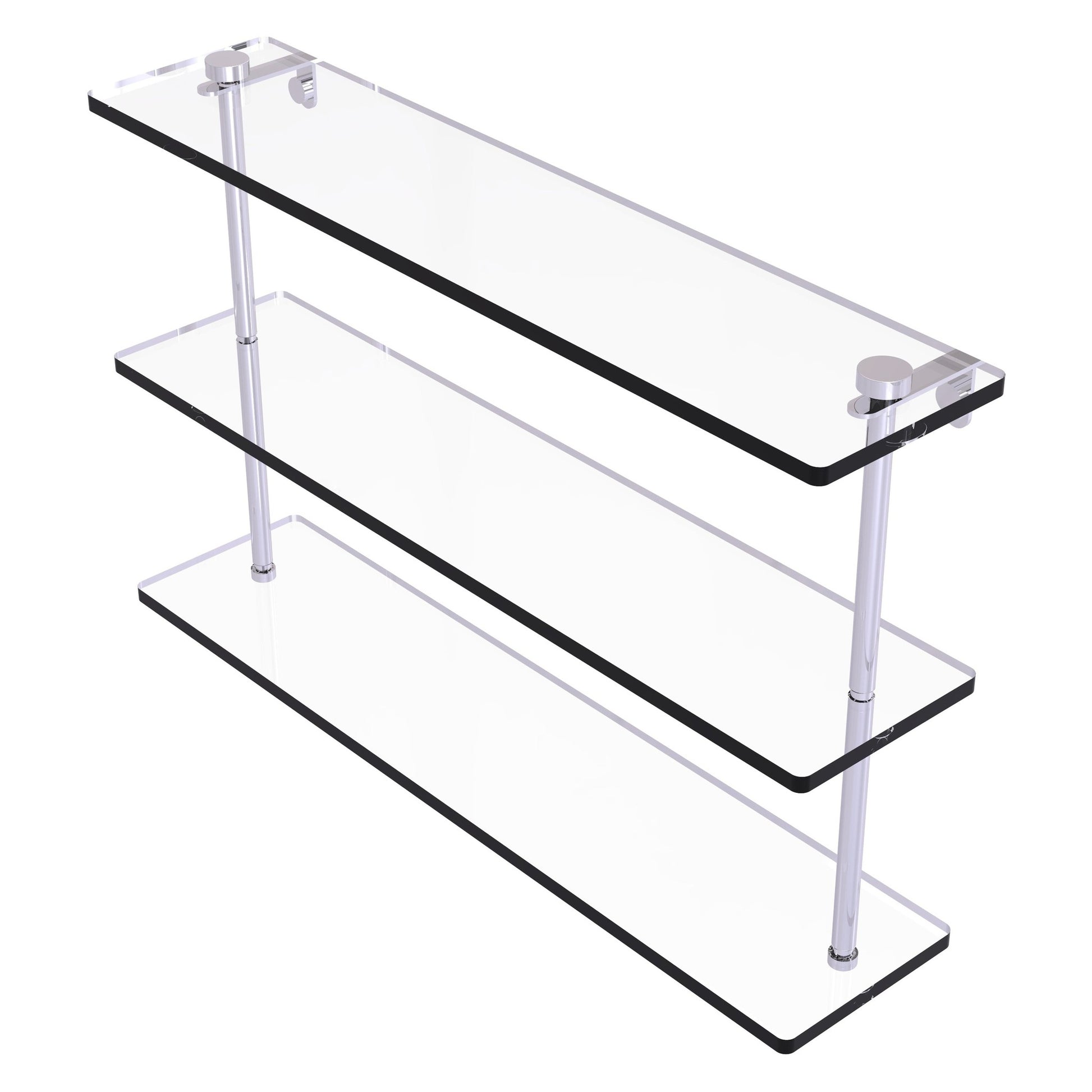 Allied Brass NS-5/22 22" x 5" Polished Chrome Solid Brass Triple-Tiered Glass Shelf
