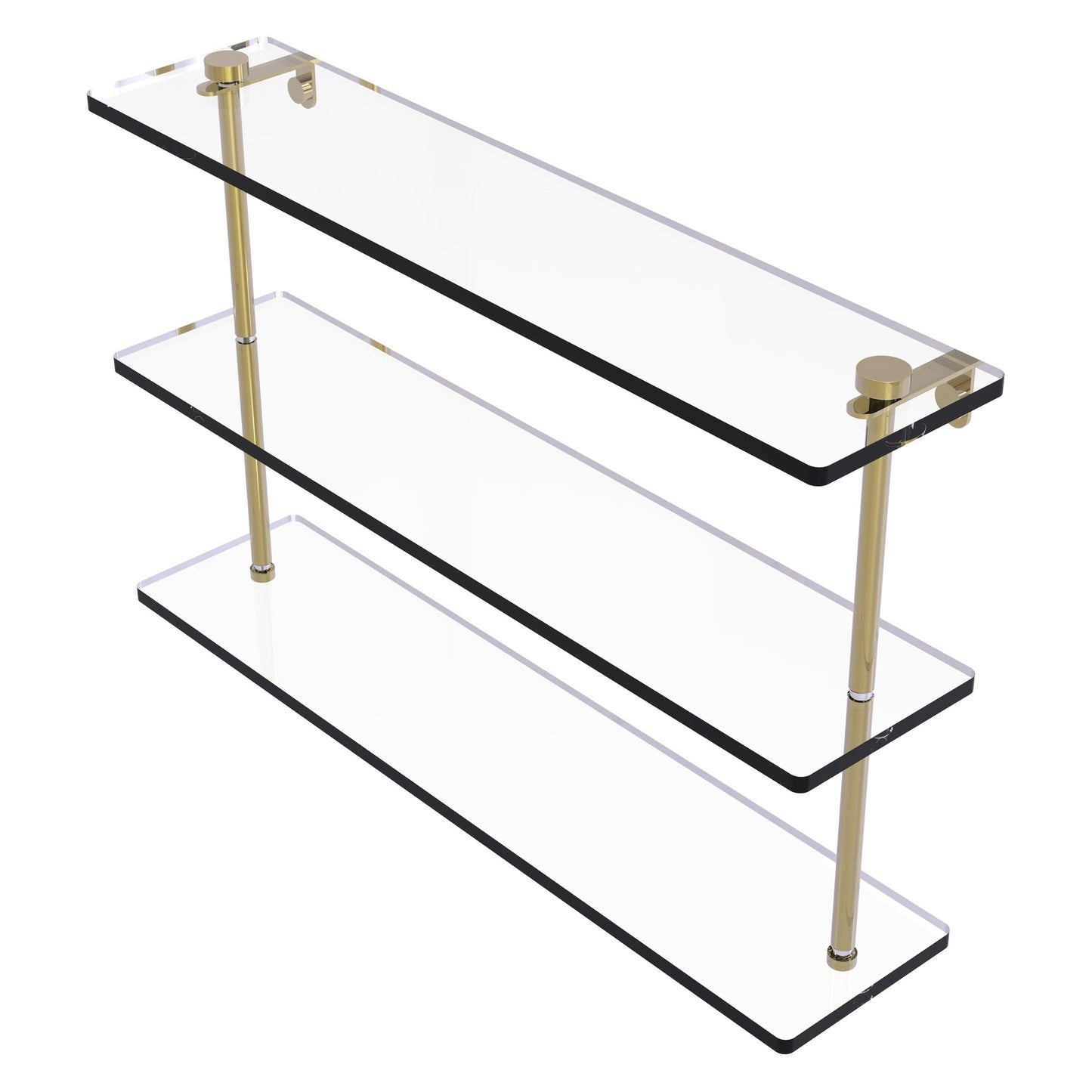 Allied Brass NS-5/22 22" x 5" Unlacquered Brass Solid Brass Triple-Tiered Glass Shelf